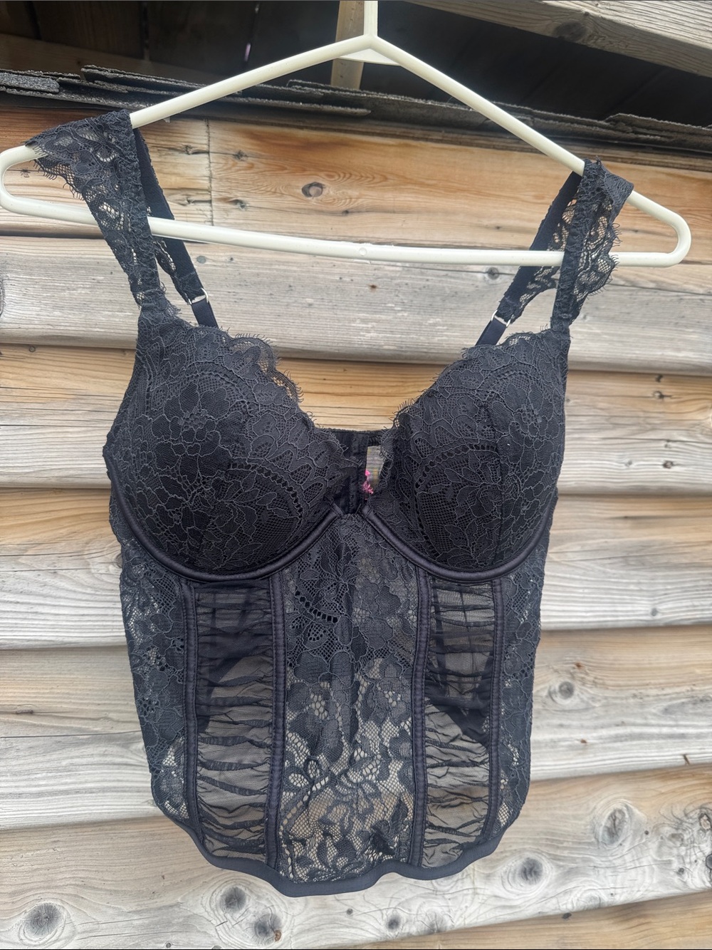 Lace Longline Bustier Bra - Black
